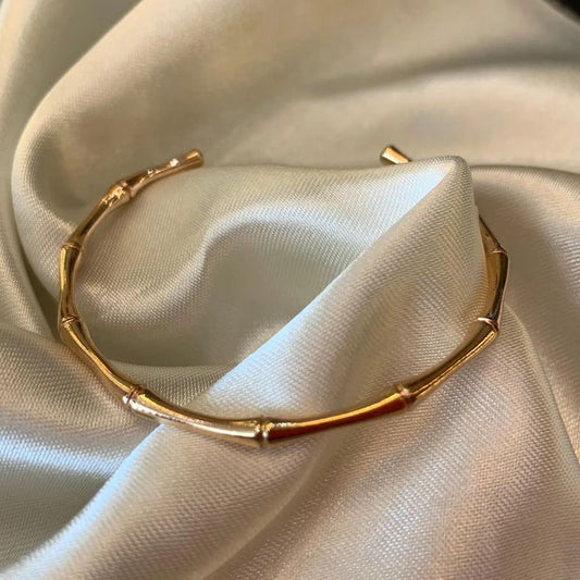 Bamboo Whisper – Gold-Plated Minimal Cuff Bracelet