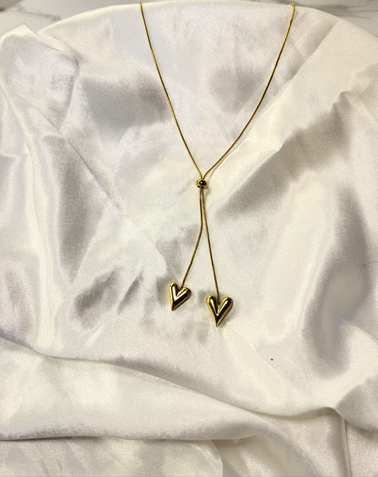 Golden Double Heart Adjustable Necklace