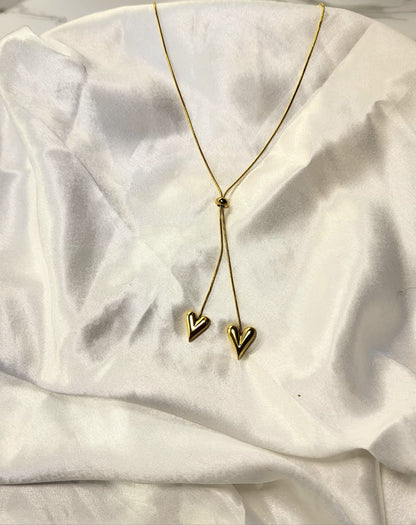 Golden Double Heart Adjustable Necklace
